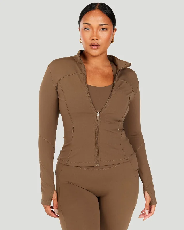 Yoga Tops for Flexibility in Yoga Class -Aura Jacket - Cafe Latte