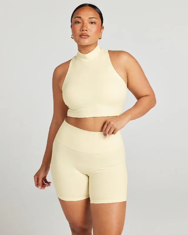 Yoga Tops for Comfort and Style -Aura Mock Neck Tank - Butter