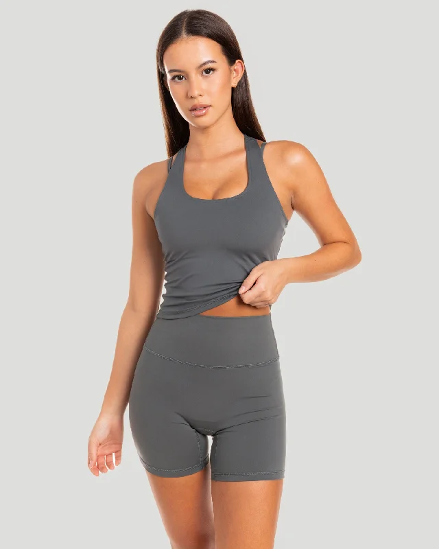 Stylish Yoga Tops for Fitness Classes -Aura Racer Tank - Cloud Grey