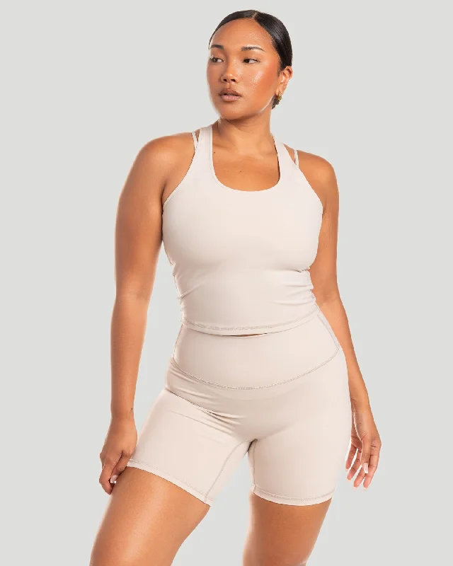 Eco-Friendly Yoga Tops for Women -Aura Racer Tank - Oat Latte