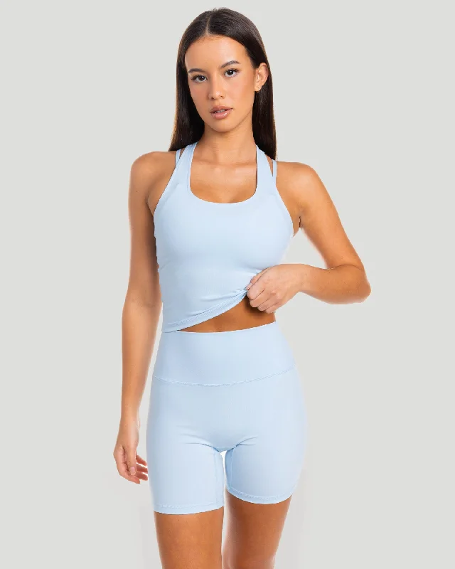 Women's Yoga Tops for Power Yoga -Aura Racer Tank - Sky Blue