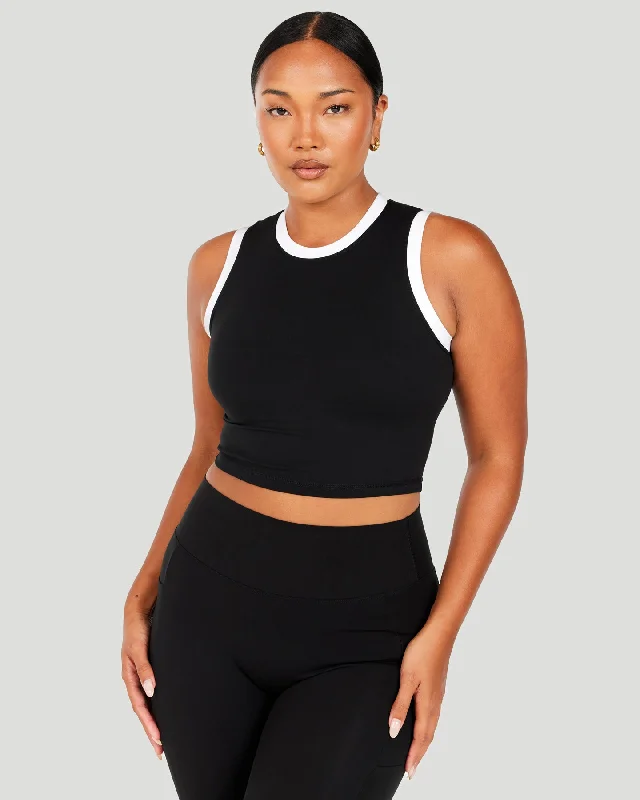 Women's Yoga Tops with Breathable Material -Aura Ringer Tank - Black / White