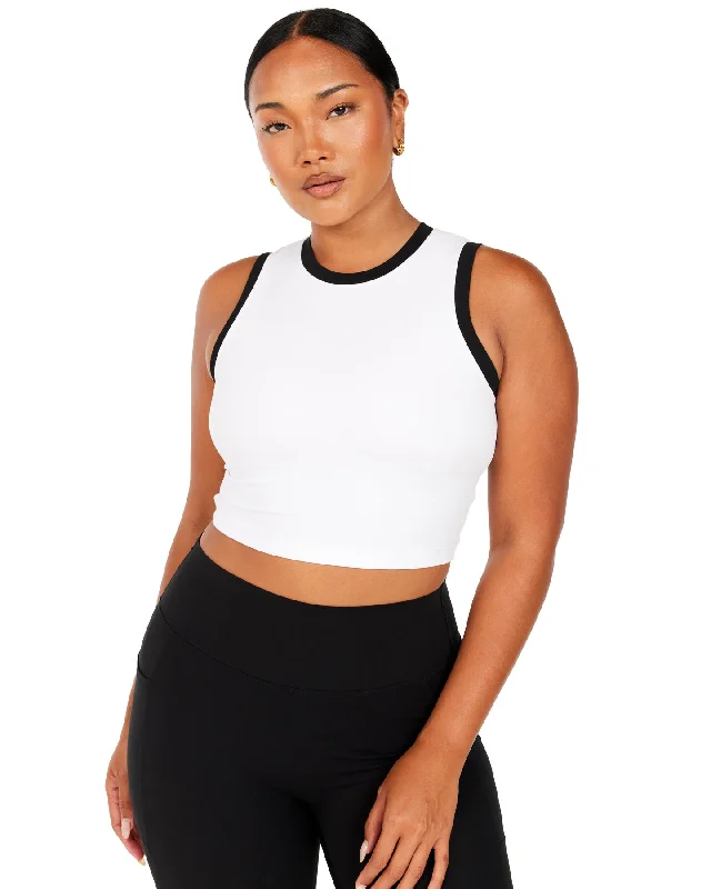 Stylish Yoga Tops with Adjustable Fit -Aura Ringer Tank - White / Black