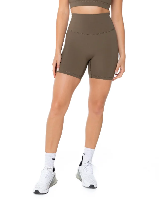 Yoga Shorts for Flexibility and Performance -Aura Scrunch Shorts - Dusty Khaki