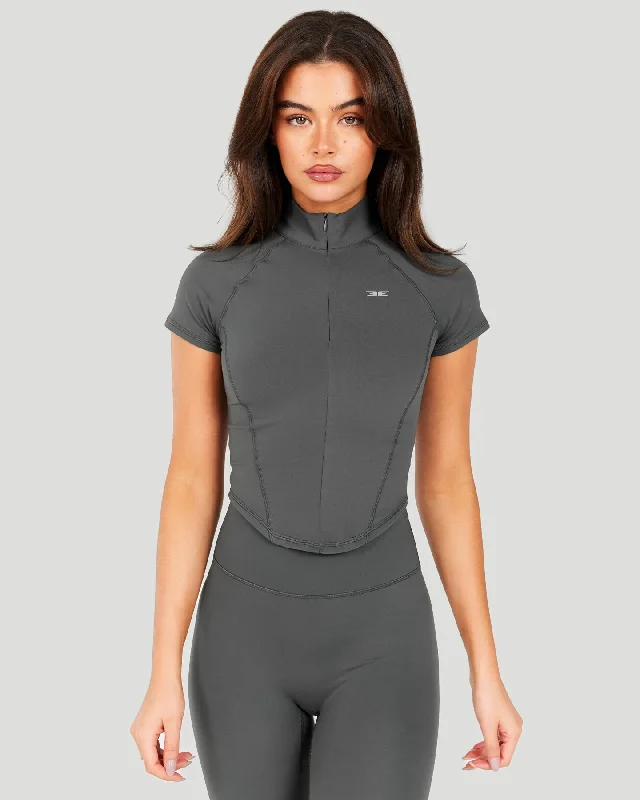 Women's Yoga Tops for Deep Stretching -Aura Sculpt Tee - Cloud Grey