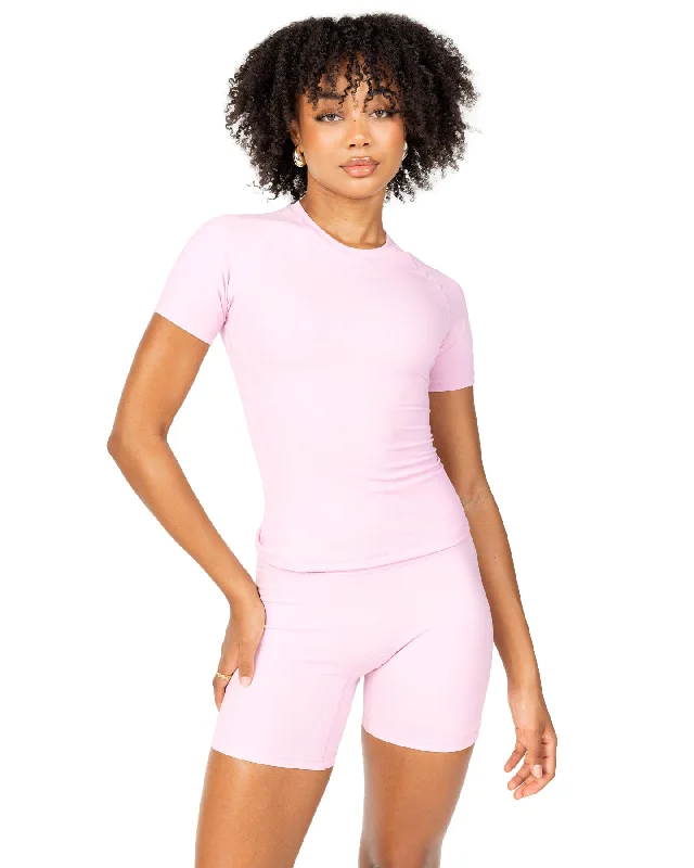 Women's Yoga Tops with Built-In Bra Support -Aura Tee - Blush Pink