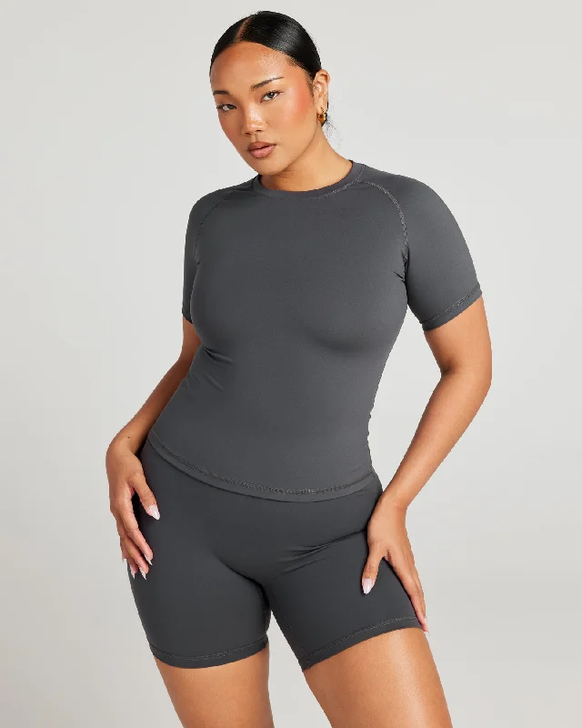 Women's Yoga Tops for Stretching and Yoga Poses -Aura Tee - Charcoal