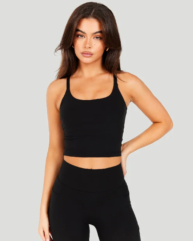 Seamless Yoga Tops for Comfortable Wear -Aura Thin Strap Tank - Black