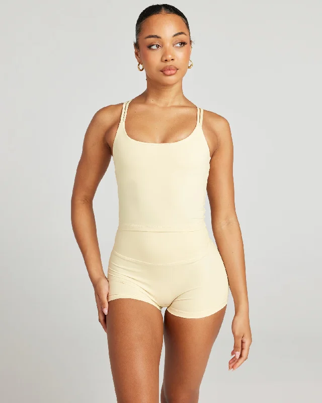 Comfortable Yoga Tops with Stylish Designs -Aura Thin Strap Tank - Butter