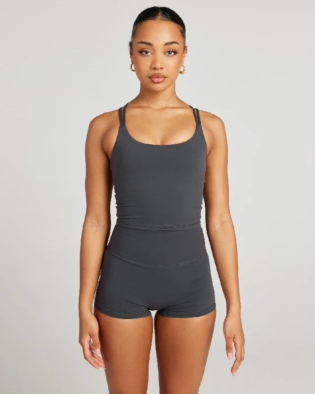 Comfortable Yoga Tops for Every Day Use -Aura Thin Strap Tank - Charcoal