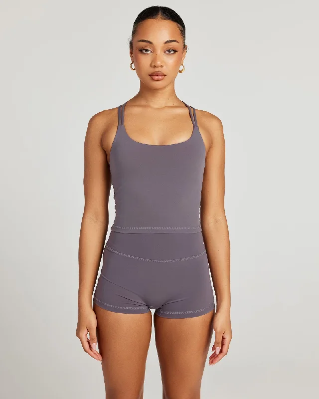 Yoga Tops with Mesh Fabric for Breathability -Aura Thin Strap Tank - Haze