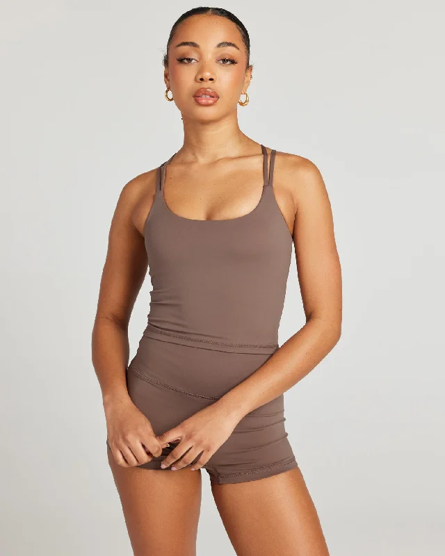 Breathable Yoga Tops for Hot Yoga Classes -Aura Thin Strap Tank - Mushroom