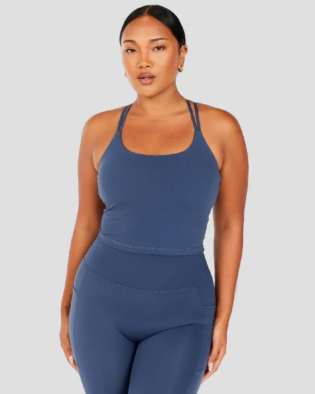 Yoga Tops for Fitness Training -Aura Thin Strap Tank - Soft Navy