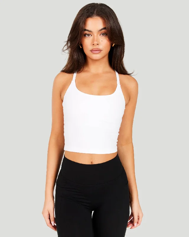 Yoga Tops for Hot Summer Days -Aura Thin Strap Tank - White