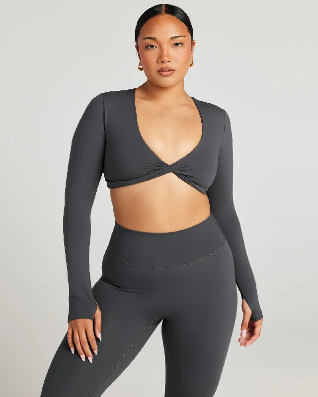 Lightweight Yoga Tops for Warm Weather -Aura Vantage Long Sleeve - Charcoal