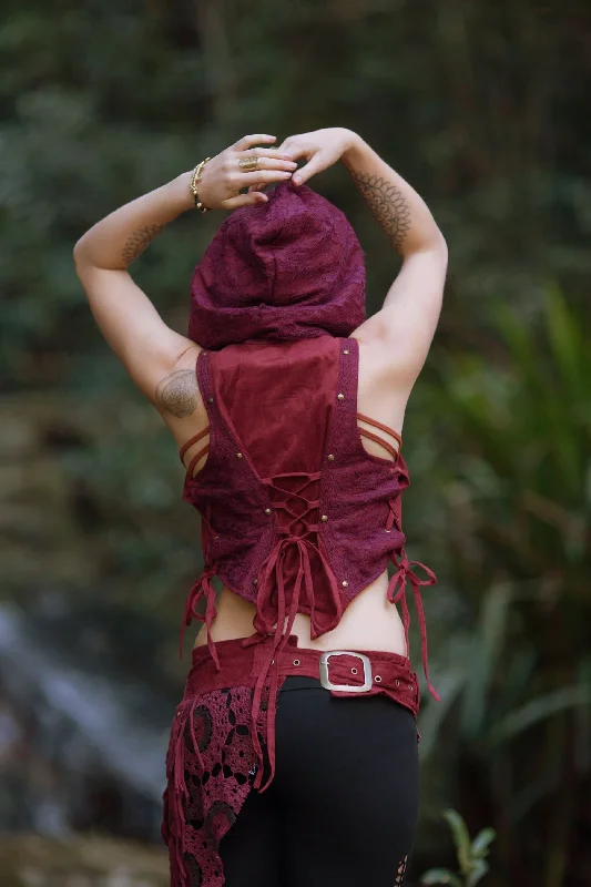 Women's Yoga Tops with Mesh Panels -Aurora Vest - Red Wine