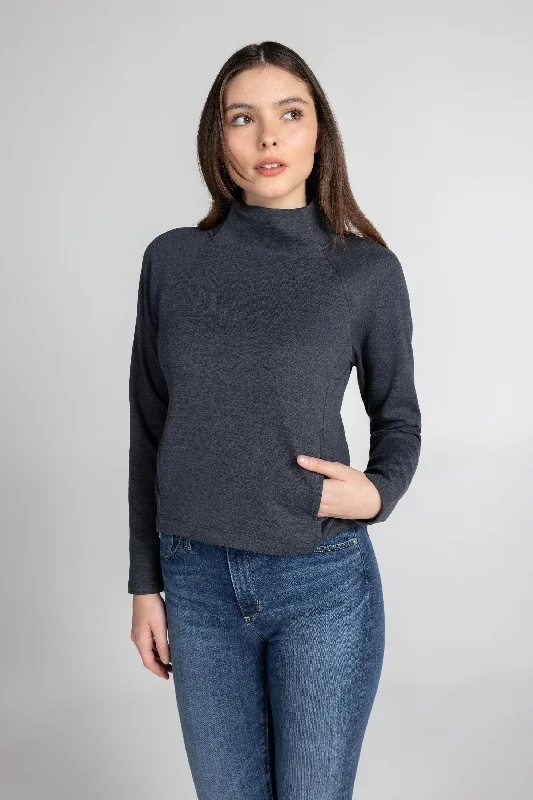 Relaxed Fit Yoga Tops -Azure Scuba Fleece Sweater