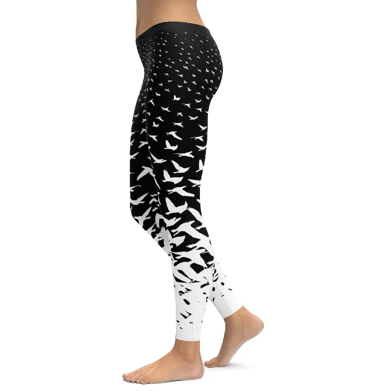 Yoga Pants for Flexibility and Stability -B&W Flying Birds Leggings