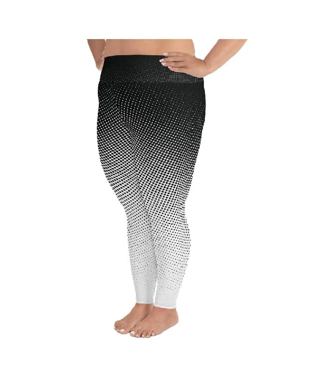 Stretchable Yoga Pants for All Practices -B&W Halftone Plus Size Leggings
