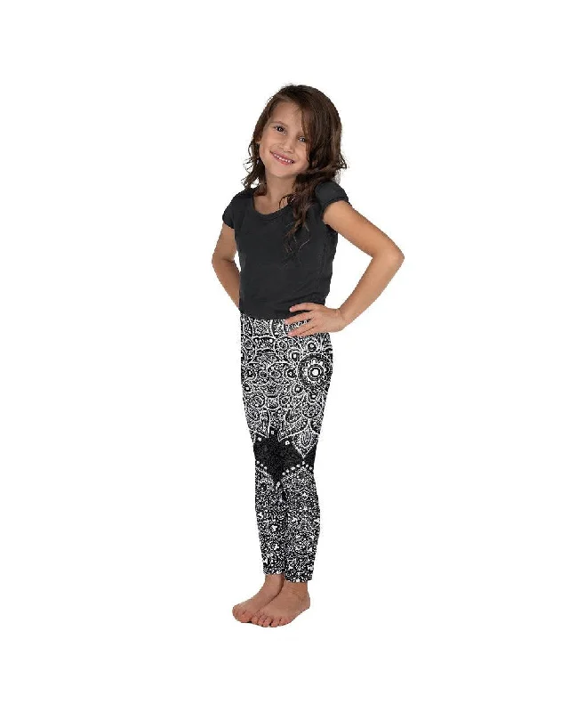Flexible Fit Yoga Pants for All-Day Wear -B&W Mandala Kid's Leggings