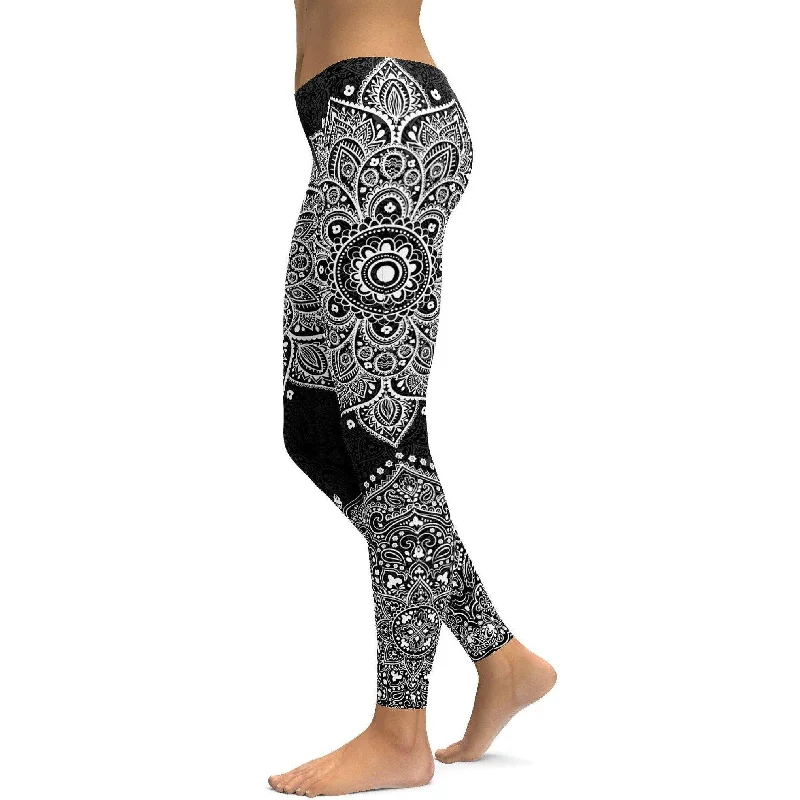 Yoga Pants for Stretching and Strengthening -B&W Mandala Leggings
