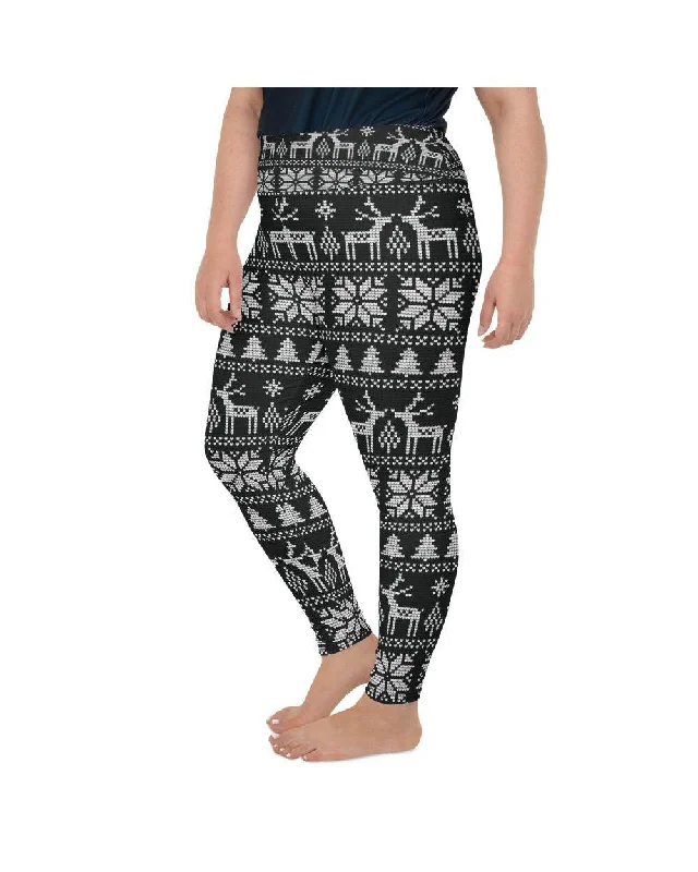Tight Fit Yoga Pants for Better Support -B&W Ugly Christmas Plus Size Leggings