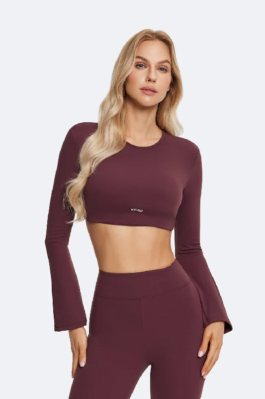 Fitted Yoga Tops with Support -Backless Full-Sleeve Crop Top