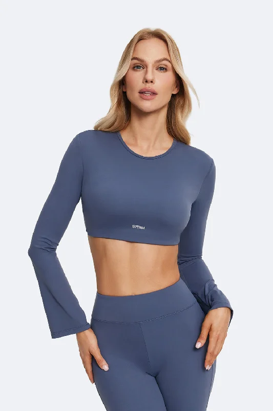 Stylish Yoga Tops for Fitness Classes -Backless Full-Sleeve Crop Top