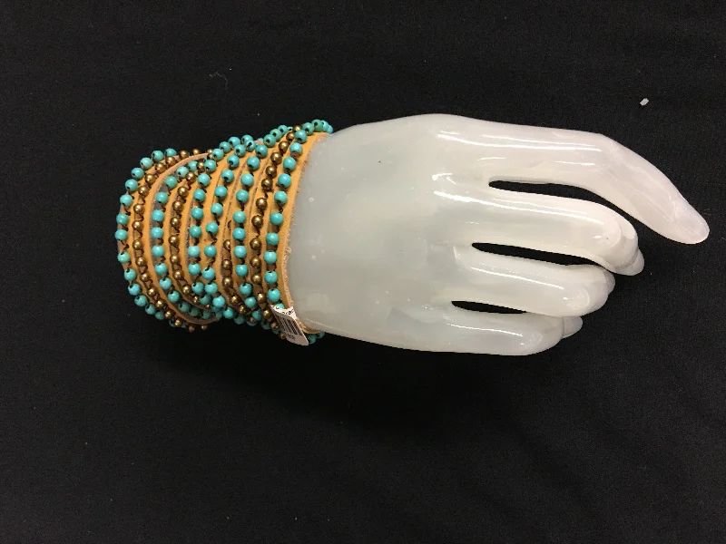 Comfortable Yoga Shorts for Full Mobility -Bali Queen Five Strand Leather Wrap Bracelet Tan/Turquoise