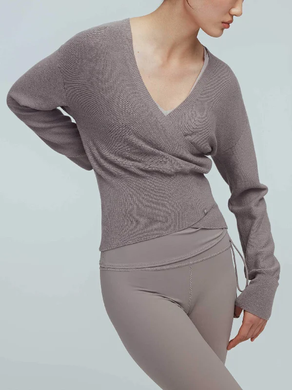 Women's Yoga Tops with Ribbed Fabric -Ballet Wool Wrap Sweater