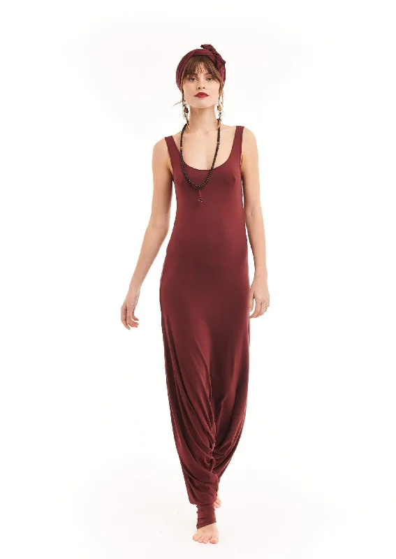 Yoga Pants for Improving Flexibility -FITTED JUMPSUIT BURGUNDY