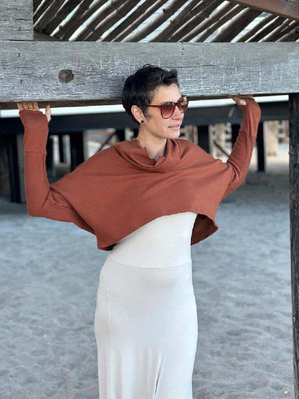 Breathable Yoga Tops for Comfortable Practice -Bamboo Fleece Cropped Cowl Top
