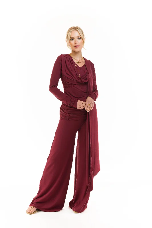 Breathable Leggings for Yoga -PALAZZO PANTS BURGUNDY