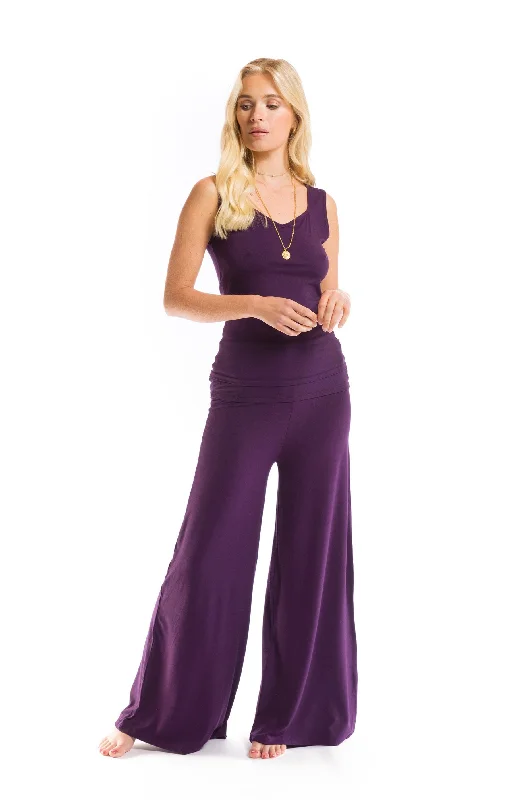 Breathable Yoga Pants for Comfort -PALAZZO PANTS DEEP PURPLE