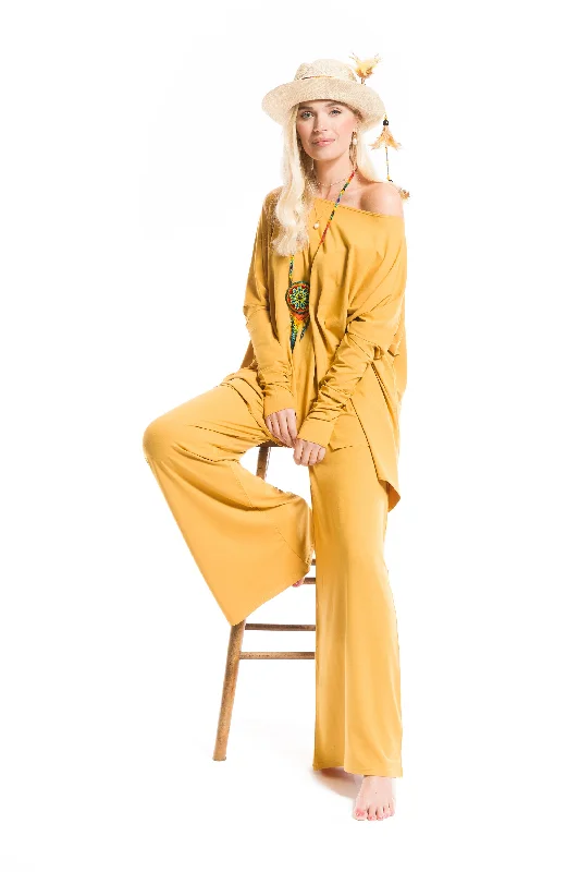 Full-Length Yoga Pants with Stretch -PALAZZO PANTS TIBETAN YELLOW