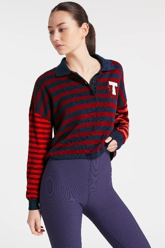 Fitted Yoga Tops with Breathable Design -Bamford Sloane Cropped Polo - Stripe