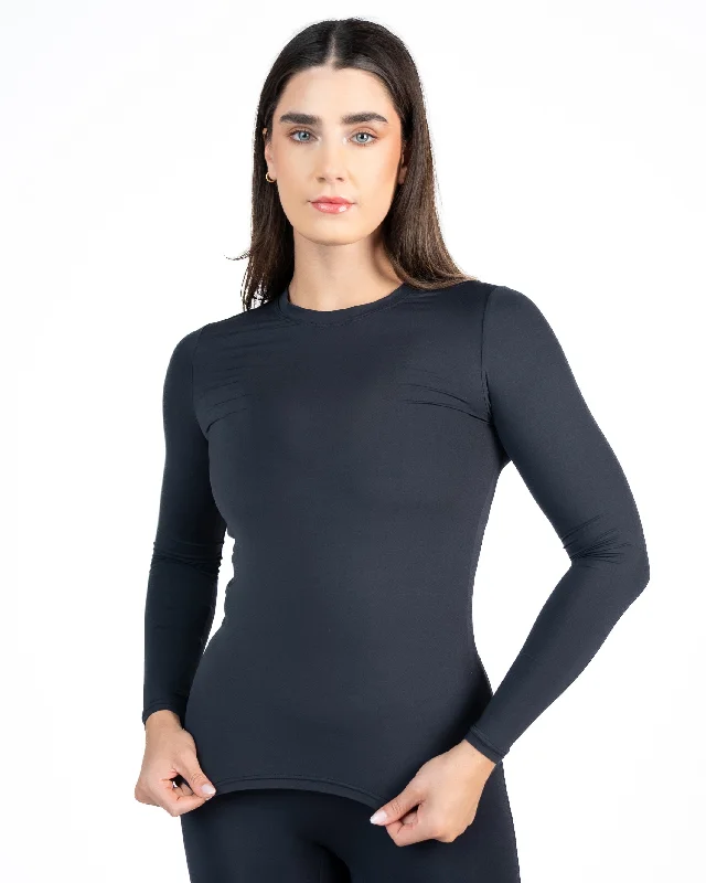 Women's Yoga Tops for Flexibility -Base Layer Long Sleeve - Black