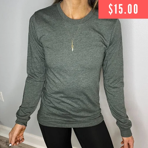 Yoga Tops with Spaghetti Straps for Breathability -Basic Long Sleeve Tee | Heather Forest Yoga Tops with Spaghetti Straps for Breathability -Basic Long Sleeve Tee | Heather Forest