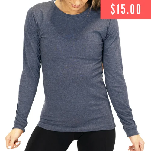 Women's Yoga Tops with Adjustable Fit -Basic Long Sleeve Tee | Heather Navy