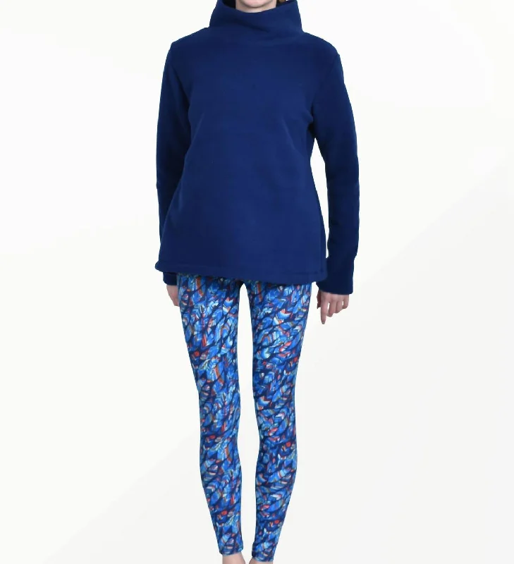 Yoga Shorts for Deep Stretch Workouts -Bayside Tights Feathers Legging In Blue Multi