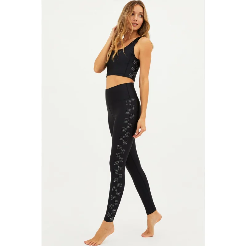 Breathable Yoga Pants for Comfort -Piper Legging - Black Rhinestone Check