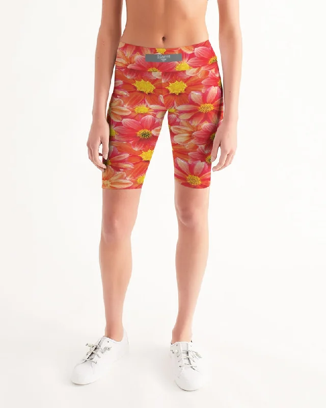 Women's Yoga Shorts for Increased Flexibility -Beautiful blood orange flower design Women's All-Over Print Mid-Rise Bike Shorts Women's Yoga Shorts for Increased Flexibility -Beautiful blood orange flower design Women's All-Over Print Mid-Rise Bike Shorts