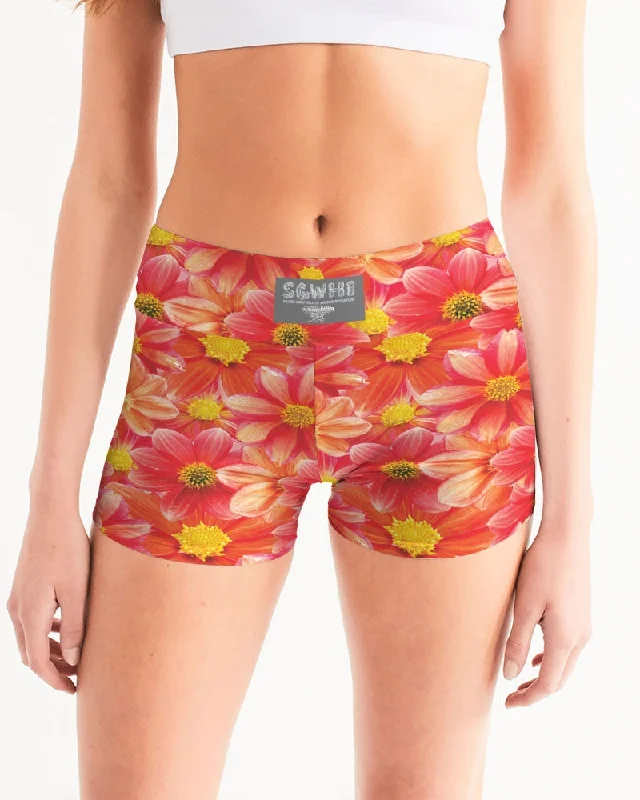 Women's Yoga Shorts for Gym Use -Beautiful blood orange flower design Women's All-Over Print Mid-Rise Yoga Shorts Women's Yoga Shorts for Gym Use -Beautiful blood orange flower design Women's All-Over Print Mid-Rise Yoga Shorts