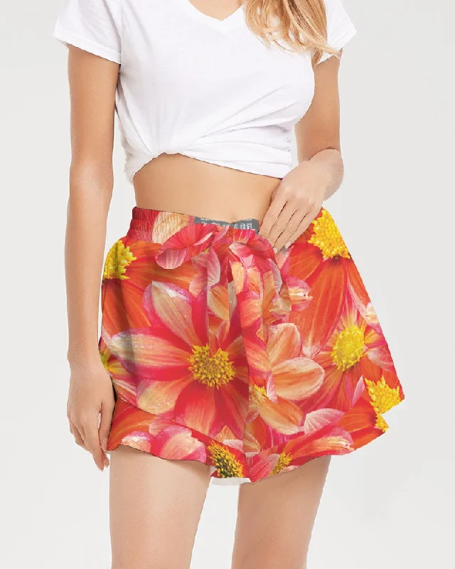 Yoga Shorts for Better Endurance -Beautiful blood orange flower design Women's All-Over Print Ruffle Shorts Yoga Shorts for Better Endurance -Beautiful blood orange flower design Women's All-Over Print Ruffle Shorts