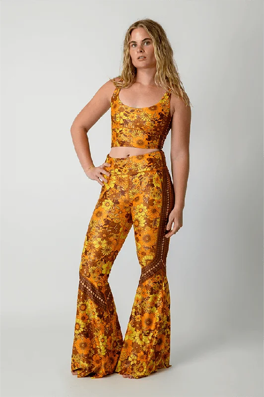 High Performance Yoga Pants -Bell Bottoms 2.0 in Flower Power