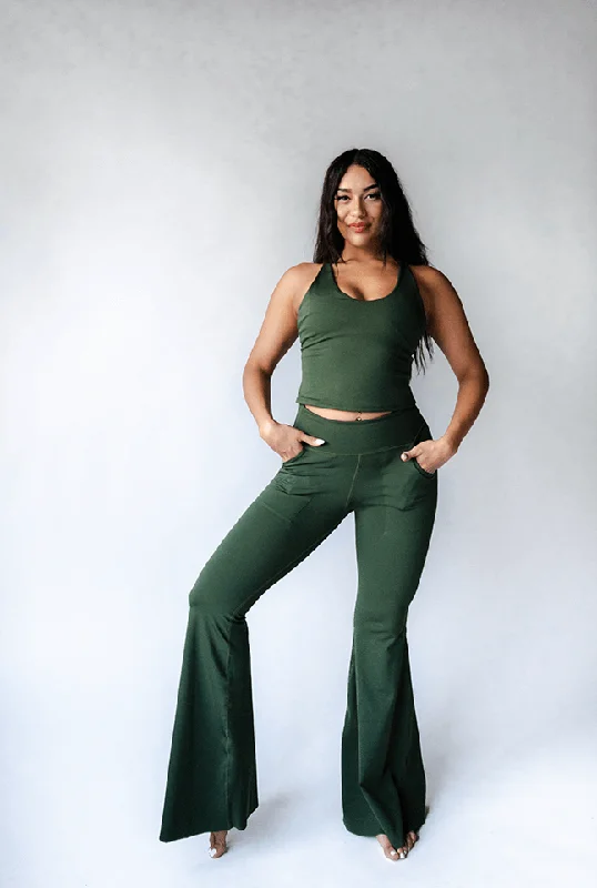 Best Yoga Pants for Deep Flexibility -Bell Bottoms 2.0 in Forest Green