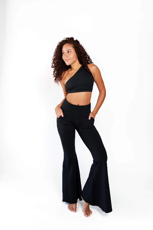 Breathable Yoga Pants for Workouts -Bell Bottoms 2.0 in Jet Black by Yoga Democracy