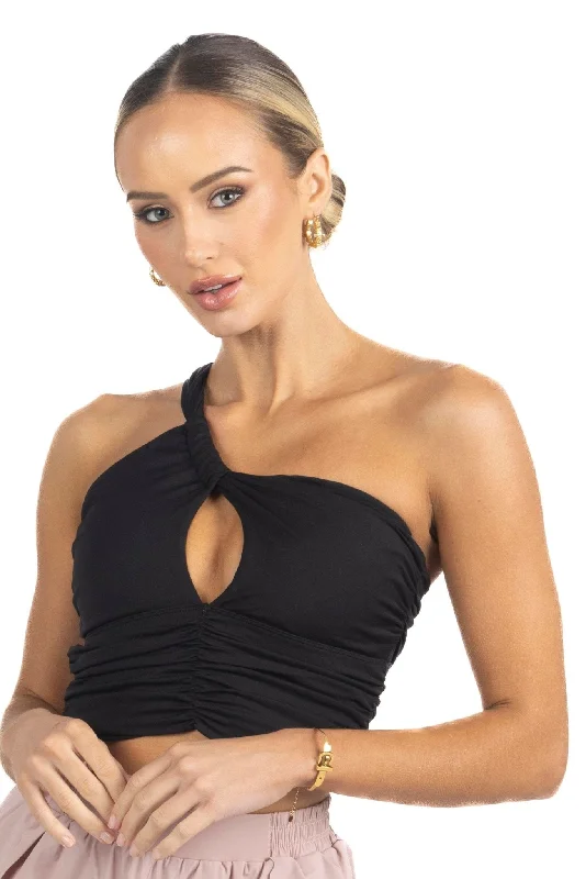 Soft Cotton Yoga Tops for Comfort -Belle Drapped Activewear Sportsbra in Black