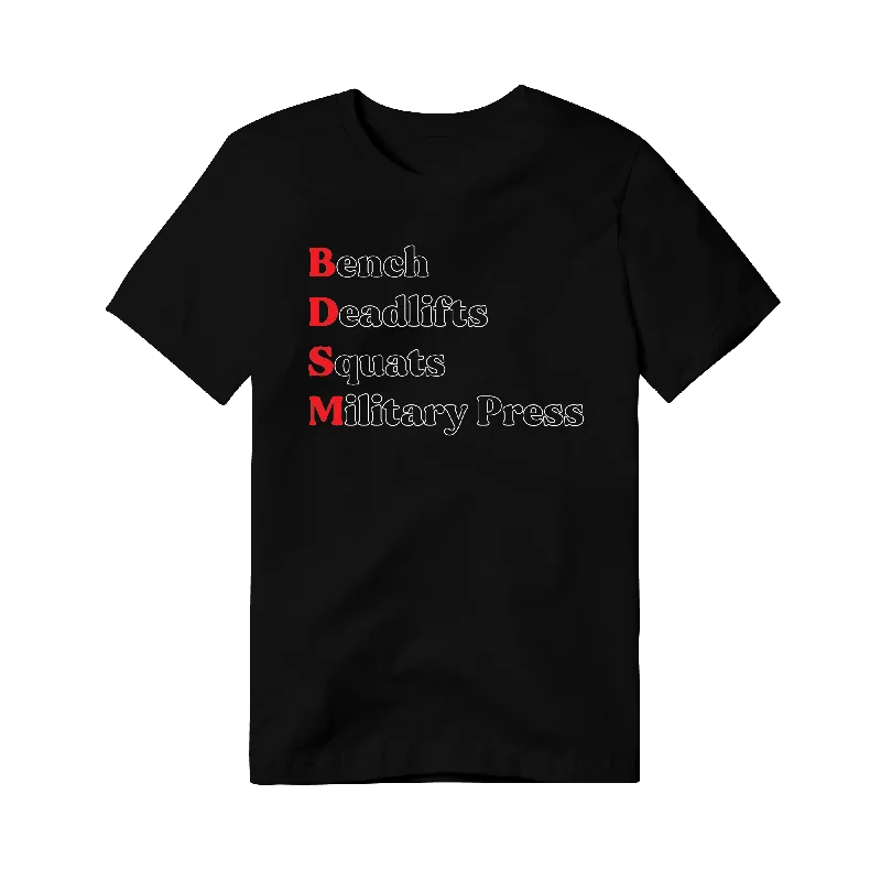 Yoga Tops for Pilates and Core Strength -BENCH. DEADLIFT. SQUAT. MILITARY PRESS. (PREMIUM OVERSIZED TEE)