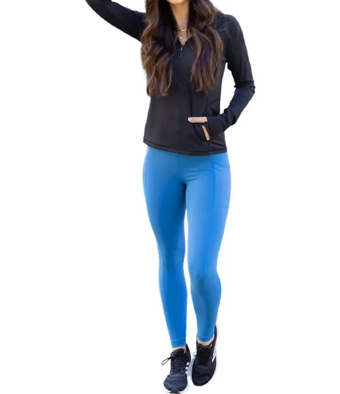 Breathable Yoga Shorts for Women -Best Squat Proof Pocket Leggings In Pacific Blue